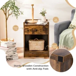 Costway Set Of 2 Nightstand With Drawer Cabinet End Side Table Raised Top -Costway GUEST d4a75865 6bb4 4f52 bb12 c1c56eae0fed