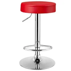 Costway 1 PC Round Bar Stool Adjustable Swivel Pub Chair U Leather With Footrest White Black Red -Costway GUEST d4b0984f c643 474f 9d41 3e3125abdcc8