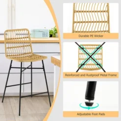 Costway Set Of 2 Rattan Bar Stools Counter Height Dining Chairs With Metal Legs Natural -Costway GUEST d4c3c862 edcf 4c6a 9901 8cff8572c33f