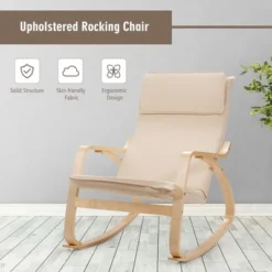 Costway Modern Bentwood Rocking Chair Fabric Upholstered Relax Rocker Lounge Chair GrayBeige -Costway GUEST d4ca3624 529d 40a6 8d22 b8f8f396ad77