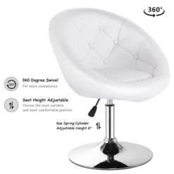 Costway 1PC Adjustable Round Swivel Tufted Back Accent Chair PU Leather White -Costway GUEST d4d3d4bb d4e3 44fc af75 cbb854df222e
