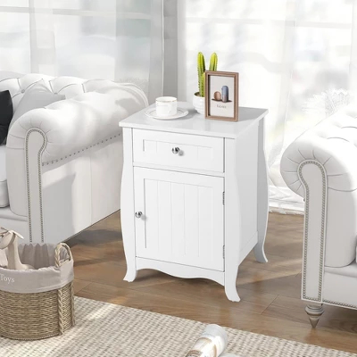 Costway Nightstand With Drawer Cabinet Curved Legs Sofa Side End Accent Table White 4 Costway Nightstand With Drawer Cabinet Curved Legs Sofa Side End Accent Table White - Image 2