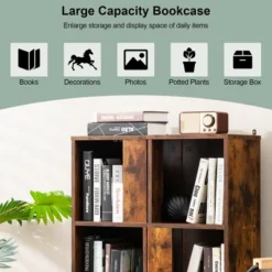 Costway 2 PCS 3-tier Wood Bookshelf Display Storage Rack For Small Spaces White/Rustic Brown -Costway GUEST d52cc58b 79d9 42d9 b0ab 94e0be0ec541