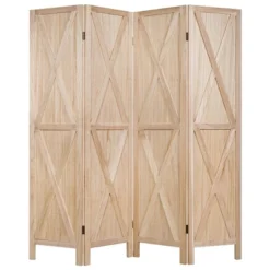 Costway 4Panels Folding Wooden Divider W/x-shaped Design 5.6 Ft Tall Brown -Costway GUEST d52d335c 2cbb 4e9f abc0 9777adb7c5ed