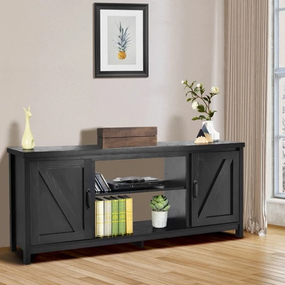 Costway 59'' TV Stand Media Console Center W/ Storage Cabinet For 65'' TV NaturalBlackCoffee 4 Costway 59'' TV Stand Media Console Center W/ Storage Cabinet For 65'' TV NaturalBlackCoffee - Image 2