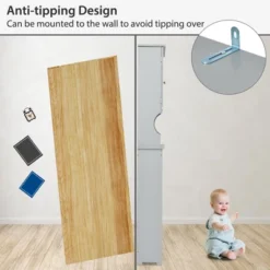 Costway Over The Toilet Bathroom Spacesaver Organizer W/ Adjustable Shelf & Doors Grey -Costway GUEST d5753dbe 32e2 4bfb 9f75 292415e5ea25