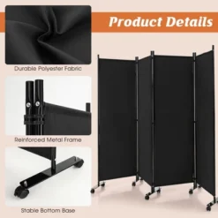 Costway 4-Panel Folding Room Divider 6FT Rolling Privacy Screen With Lockable Wheels Black/Brown/Grey/White -Costway GUEST d5ca13fe a9b9 46d8 97d2 b1387fc0c0d6