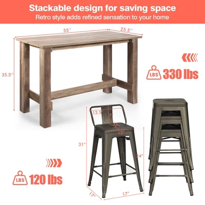 Costway 5 PCS Dining Table Set Kitchen Rectangular Counter Height Table W/ 4 Bar Stools 5 Costway 5 PCS Dining Table Set Kitchen Rectangular Counter Height Table W/ 4 Bar Stools - Image 3