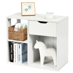 Costway 3-tier Side Table W/Storage Shelf&Drawer Space-saving Nightstand White -Costway GUEST d5fd462f f6f7 483e 88e3 ac4d1a303855