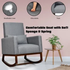 2-in-1 Fabric Upholstered Rocking Chair Nursery Armchair With Pillow Dark Grey -Costway GUEST d606ad1f b674 442d 8fc1 dd8a40db01e6