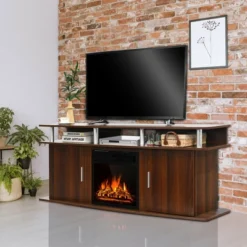 Costway 63'' Fireplace TV Stand W/18'' 1500W Electric Fireplace Up To 70'' Walnut -Costway GUEST d6229abb 1c5d 4b73 87e2 ed1eac79a35d