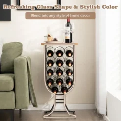 Costway 14 Bottles Wine Rack Console Table Freestanding Wine Storage With Woodtop & Wheels -Costway GUEST d65aef08 e19f 4492 b7cf 33e29d8ffc72