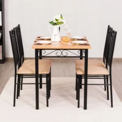 Costway 5 PC Dining Set Wood Metal 30" Table And 4 Chairs Black Kitchen Breakfast Furniture -Costway GUEST d674b8cb e9ea 46b7 9d96 7ba3495365e7