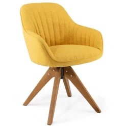 Costway Modern 360 Degree Swivel Accent Chair W/ Linen Fabric & High-density Sponge Yellow/Brown/White/Grey/Red -Costway GUEST d7172bcc b04e 4ea2 9a80 6b6474b6210d