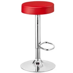 Costway 1 PC Round Bar Stool Adjustable Swivel Pub Chair U Leather With Footrest White Black Red -Costway GUEST d72e56a9 6fe8 48ad ab6d 4e5d424a4914