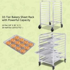 Costway 10 Sheet Aluminum Bakery Rack Silver Commercial Cookie Bun Pan Kitchen W/Wheel -Costway GUEST d74f83f3 eba2 4f1a a4dc 00f3a8856462