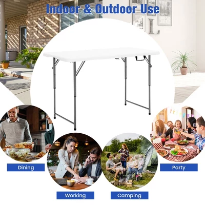 Costway Folding Table Portable Bi-fold Picnic Dining Table W/ 3-Level Height Adjustment 7 Costway Folding Table Portable Bi-fold Picnic Dining Table W/ 3-Level Height Adjustment - Image 5