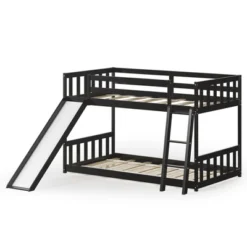 Costway Twin Over Twin Bunk Wooden Low Bed With Slide Ladder For Kids -Costway GUEST d7872a0b 64e1 4972 b71a 63985a4b6e76