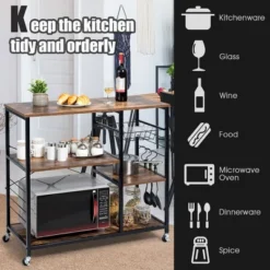 Costway Rolling Industrial Kitchen Baker's Rack Wood Black -Costway GUEST d798209a cd0c 4bb3 84a2 715326c2175b