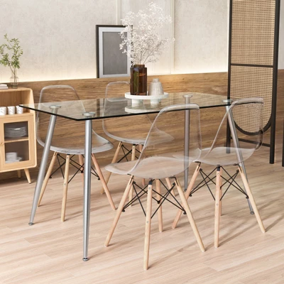 Costway 5 PCS Dining Table Set 51'' Modern Rectangular Glass Table & 4 Chairs Kitchen 5 Costway 5 PCS Dining Table Set 51'' Modern Rectangular Glass Table & 4 Chairs Kitchen - Image 3