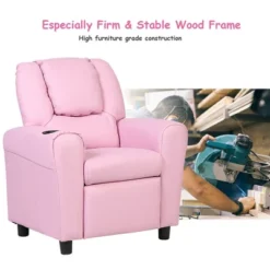 Costway Kids Recliner Armchair Children's Furniture Sofa Seat Couch Chair W/Cup Holder Pink -Costway GUEST d851aace 9992 4d00 b509 7180d3db910e