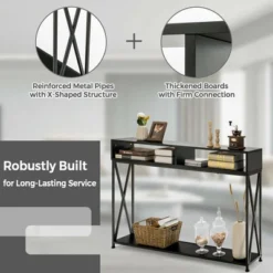 Costway Steel Frame Console Table With Open Shelf And Storage Compartments Black 14 Costway Steel Frame Console Table With Open Shelf And Storage Compartments Black -Costway GUEST d857dc5f 839c 4888 9eb3 8b0555ede341