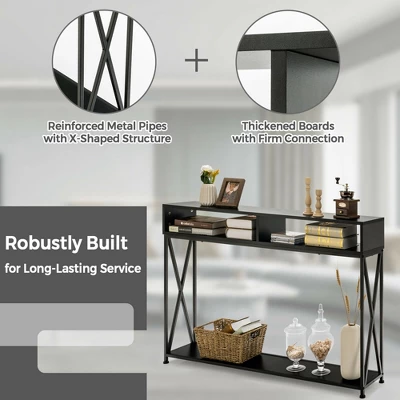 Costway Steel Frame Console Table With Open Shelf And Storage Compartments Black 7 Costway Steel Frame Console Table With Open Shelf And Storage Compartments Black - Image 5