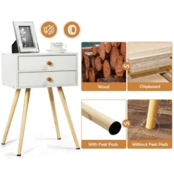 Costway 2PCS Mid Century Modern 2 Drawers Nightstand In White Sofa Side Table End Table -Costway GUEST d85b969a 89ac 4488 8b1a cacd237af19b