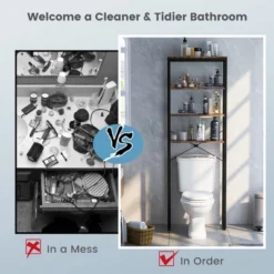 Costway 4-Tier Over The Toilet Storage Rack Freestanding Bathroom Organizer Rustic Brown -Costway GUEST d86664f8 5aa0 45ef afd9 38f0ba329e65