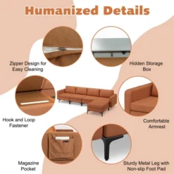 Costway Modular L-shaped Sectional Sofa W/ Reversible Chaise & 4 USB Ports OrangeDark Grey -Costway GUEST d88c5c8c 71c9 4ddc 8626 100a29c3e68f