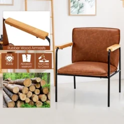 Costway Modern Accent Chair Arm Chair PU Leather W/Rubber Wood Armrest For Living Room -Costway GUEST d88f20e8 d372 44bc 8746 32a2ad7dc764