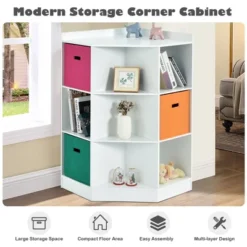 Costway 3-Tier Kids Storage Shelf Cubes W/3 Baskets Corner Cabinet Organizer White 15 Costway 3-Tier Kids Storage Shelf Cubes W/3 Baskets Corner Cabinet Organizer White -Costway GUEST d89337f5 72fe 4118 823e f822adfb4589