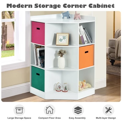 Costway 3-Tier Kids Storage Shelf Cubes W/3 Baskets Corner Cabinet Organizer White 7 Costway 3-Tier Kids Storage Shelf Cubes W/3 Baskets Corner Cabinet Organizer White - Image 5