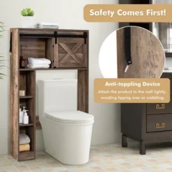 Costway Over The Toilet Bathroom Storage Cabinet With Sliding Barn Door Rustic Brown -Costway GUEST d8a242d0 d06d 44ca a889 0d868ebb0a3f