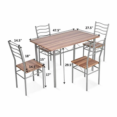 Costway 5 Piece Dining Table Set Wood Metal Kitchen Breakfast Furniture W/4 Chair Walnut 3 Costway 5 Piece Dining Table Set Wood Metal Kitchen Breakfast Furniture W/4 Chair Walnut