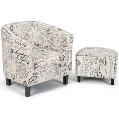 Costway Barrel Modern Accent Tub Upholstered Chair French Print W/ Ottoman -Costway GUEST d8bb9e86 9502 4733 88b3 c923893c00f1