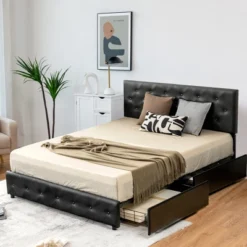 Costway Upholstered Platform Bed W/ 4 Drawers PU Leather Button Tufted Headboard -Costway GUEST d8cb1442 70fa 4251 89e8 34aeae55f9f9