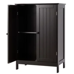 Bathroom Floor Storage Cabinet Double Door Kitchen Cupboard Shoe Cabinet Brown -Costway GUEST d8cc3287 e584 4ac5 9749 6629ecbb2dd2