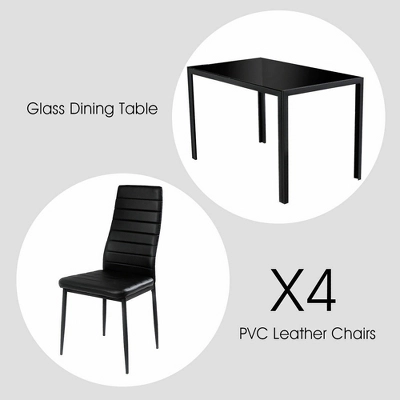 Costway 5 Piece Kitchen Dining Set Glass Metal Table 30" And 4 Chairs Breakfast Furniture Black 6 Costway 5 Piece Kitchen Dining Set Glass Metal Table 30" And 4 Chairs Breakfast Furniture Black - Image 4