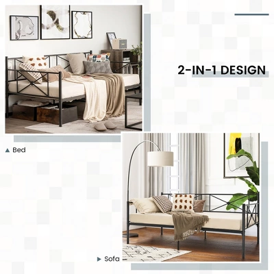 Costway Twin Metal Daybed Frame With Slats Classic Mattress Foundation Bed Sofa WhiteBlack 7 Costway Twin Metal Daybed Frame With Slats Classic Mattress Foundation Bed Sofa WhiteBlack - Image 5