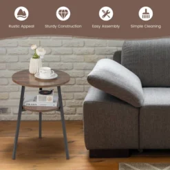 Costway 2PCS 2-Tier Bedside End Table Round Nightstand For Bedroom Living Room Brown/Walnut -Costway GUEST d92e28cd 5424 4716 97e5 c619edb12799