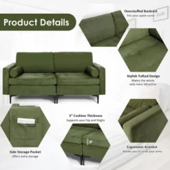 Costway Modern Loveseat 2-Seat Sofa Couch W/ 2 Bolsters & Side Storage Pocket Army Green 17 Costway Modern Loveseat 2-Seat Sofa Couch W/ 2 Bolsters & Side Storage Pocket Army Green -Costway GUEST d9478d7b 7243 4e7b 995f b1179e174a2a