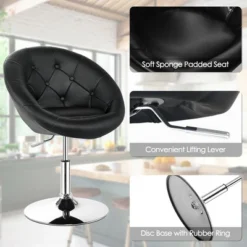 Costway 1PC Accent Chair Adjustable Modern Swivel Round Tufted Back PU Leather Black -Costway GUEST d950d2c4 90de 4cdc b4e2 5793a0ab892b