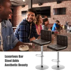 Costway Set Of 2 Bar Stools Adjustable PU Leather Swivel Kitchen Counter Bar Chair Brown -Costway GUEST d965b7d2 e248 4608 a26b 58a946746e81