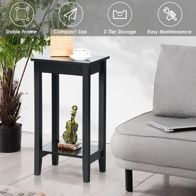 Costway 2PCS 2-Tier Nightstand End Side Table Coffee Table Wooden Legs Bedroom 7 Costway 2PCS 2-Tier Nightstand End Side Table Coffee Table Wooden Legs Bedroom - Image 5