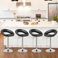 Costway Set Of 4 Adjustable Bar Stools Swivel Pub Chairs Barstools PU Leather White/Black