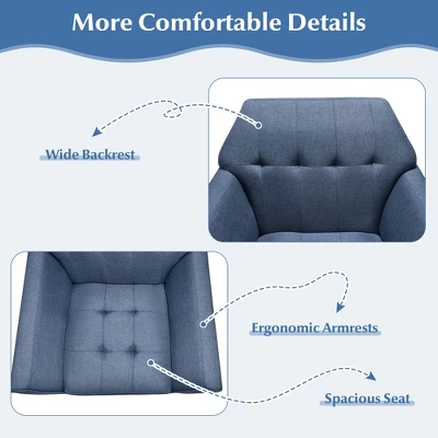 Costway Modern Tufted Fabric Accent Chair Upholstered Armchair With Rubber Wood Legs Blue/Grey 10 Costway Modern Tufted Fabric Accent Chair Upholstered Armchair With Rubber Wood Legs Blue/Grey - Image 8