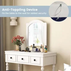 Costway Vanity Table Set Makeup Desk Cushioned Stool 3 Drawer Large Mirror White/Walnut -Costway GUEST d9b754a4 4480 4736 ba2b e78641b30afc