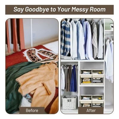 Costway Stackable Large Bins Cubes W/Lids Storage Organizers W/Linen&Oxford Fabric 4 Sets 6 Costway Stackable Large Bins Cubes W/Lids Storage Organizers W/Linen&Oxford Fabric 4 Sets - Image 4