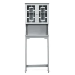 Costway Over The Toilet Bathroom Spacesaver Organizer W/ Adjustable Shelf & Doors Grey -Costway GUEST daa89e3f 522a 480a a587 5a9c30431fae